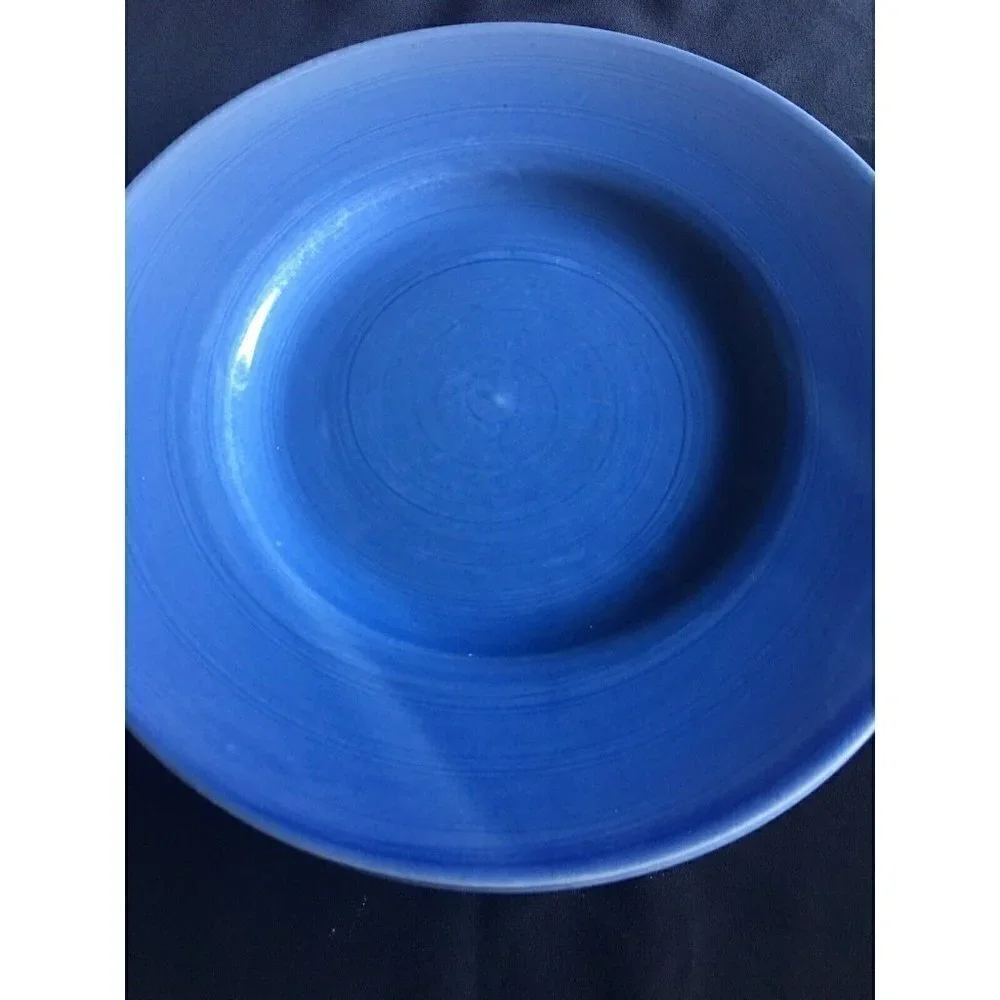 PIER 1 Dinner Plates Hand Painted Blue Swirl Spiral Vintage RARE SET OF 3